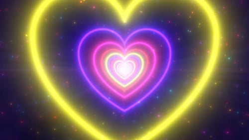 Neon Lights Love Heart Tunnel and Romantic Abstract Glow Particles - 4K