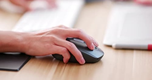 Close up of woman use of computer with mouse