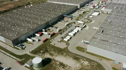 Trucks with Semi Trailers Stand Ramps Warehouses for Loading and Unloading Goods