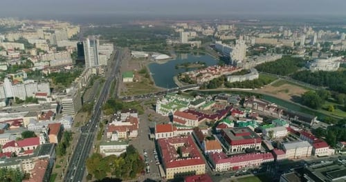 Nemiga Street Minsk City Panorama of Center Cityscape Residential Business Buildings
