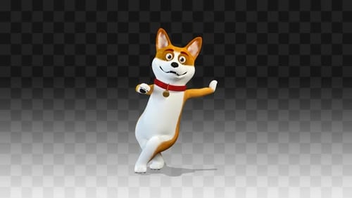 Animated 3D Cartoon Corgi Dog Waving Happily