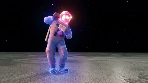 Futuristic Neon Astronaut Dancing in Space