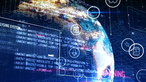 Futuristic Global Data Network Background with Digital Earth and Icons