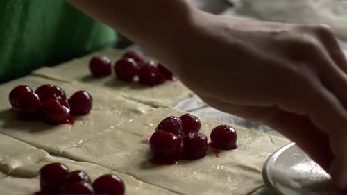 Baking Cherry Pastries with Puff Pastry Dough