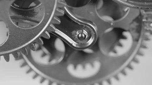 Intricate Metal Gears Turning in Close Up View
