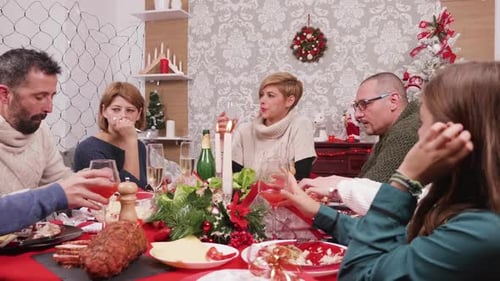 Family and Friends Gathered for Christmas Dinner