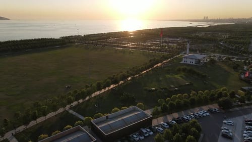 Sunset in the City Park after Coronavirus Drone Shot