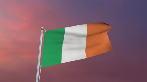 Realistic Ireland Flag Waving Animation Against a Vibrant Sky