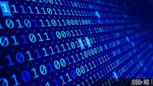 Exibição futurista de closeup do loop do código binário 1 e 0