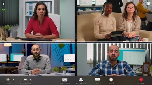 Adults Participating in a Four-Way Video Conference