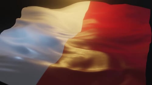 Dynamic Waving Red and White Flag Background Loop