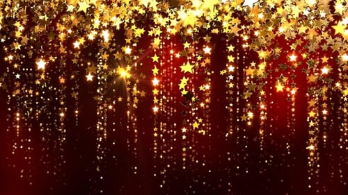 Falling Golden Glitter Stars on Red Festive Background Loop