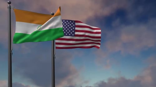 United States and Miami Gardens Flags Waving Together