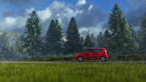 Car Driving In The Rain