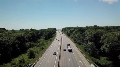 Aerial Shot Of A Highway Passing Through The Rural Countryside