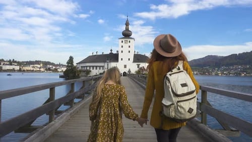 Mother And Daughter Walking To The Castle Schloss Ort