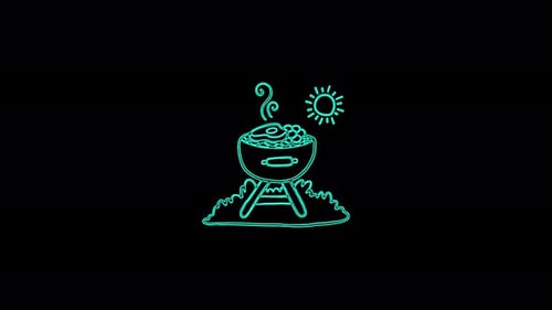 Neon Style Barbecue Grill Line Art Animation
