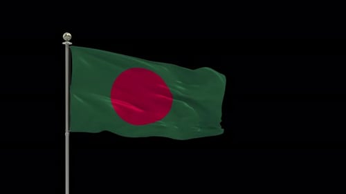 Realistic Waving Flag of Bangladesh on Flagpole