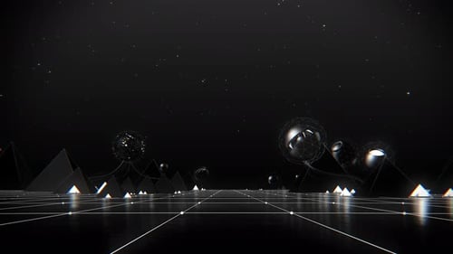 Futuristic Abstract Grid with Wireframe Spheres Loop
