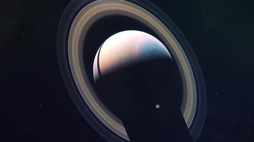 Futuristic Saturn Planet with Rings and Orbiting Satellite Animation