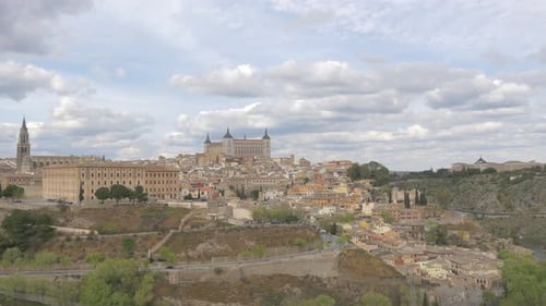 Aerial View of Historic European City and Landscape
