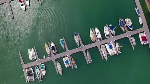 Birds Eye View of Boats Docked at a Marina