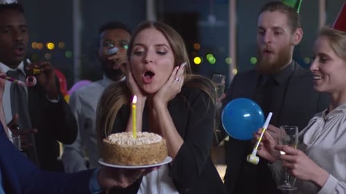 Pretty Woman Having Birthday Party in the Office