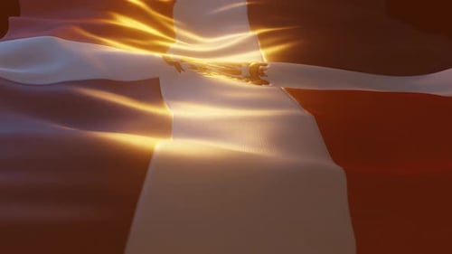 Modern Realistic Waving Flag With Glowing Center Emblem
