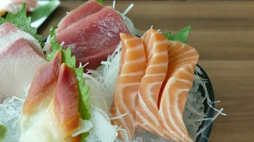 Assorted Colorful Sashimi Platter Close Up