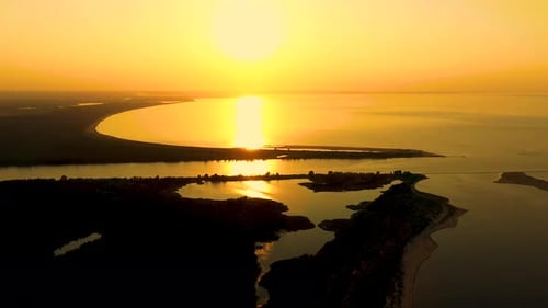 Drone aerial view dolly side panning over paradise beach sunrise, South America, Santa Catarina, Bra