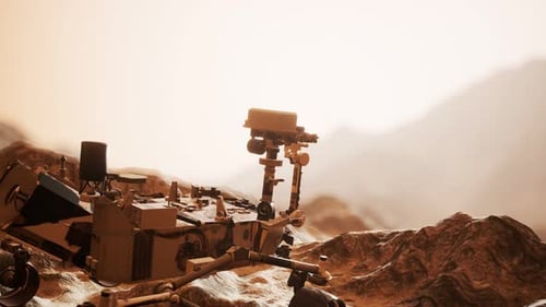 Futuristic Mars Rover Exploring Red Planet Landscape