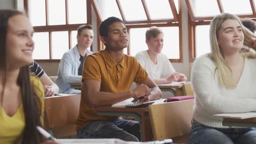 Students concentrating in high school class