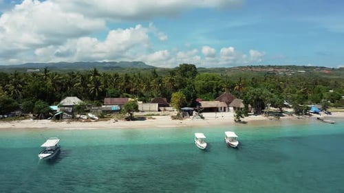 Fly Along White Sand Beach Small Tropical Island