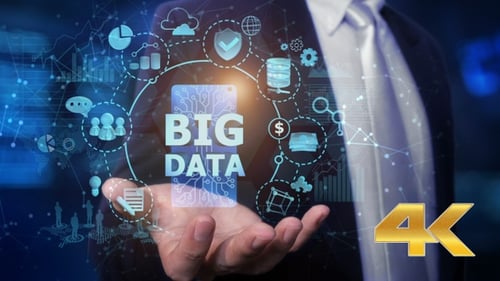 Businessman Open Hand Big Data (4K)