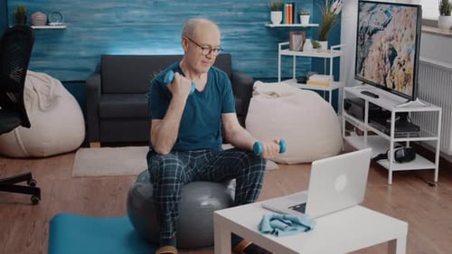 Senior Man Working Out at Home