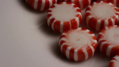 Rotating shot of peppermint candies