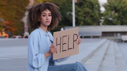 Sad Upset Stressed African American Woman with Curly Hair Afro Distressed Lady Female Frustrated