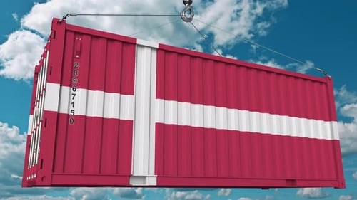 Denmark Flag on Shipping Container for Global Trade