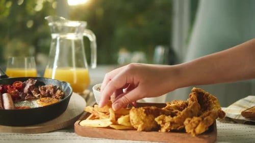 Breakfast of Fried Chicken, Sausage, and Bacon