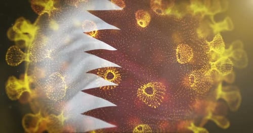 Qatar Flag With Coronavirus Microbe Centered