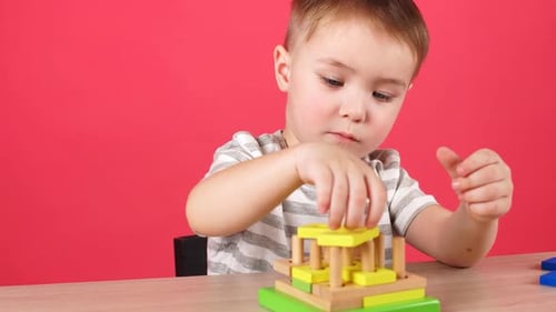 Cute Toddler Boy Plays in Developing Game at Home. Preschool Activities for Children. Early
