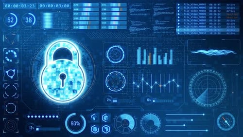 Blue key with head up display background and futuristic technology abstract background