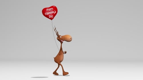 Cartoon Deer Character Walking with Valentine Heart Balloon