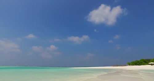 Luxury above abstract shot of a white sandy paradise beach and turquoise sea background in colorful
