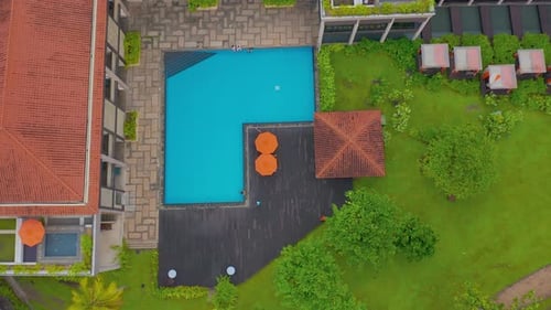Amazing Top View on Swimming Pool at Tropical Luxury Hotel Near Ocean in SriLanka