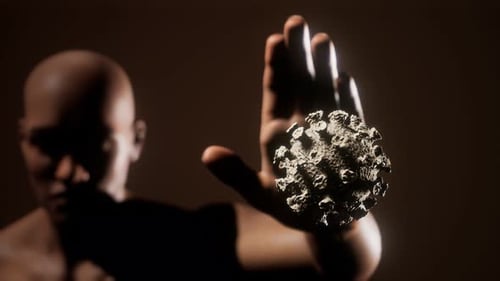 Scared Man Gesturing Stop Afraid of Coronavirus COVID-19 Infection