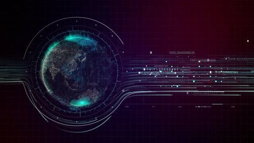 Futuristic Digital Earth Globe with Flowing Data Streams Background