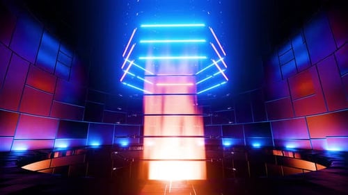Abstract Neon Geometric Light Structure Rotation Animation