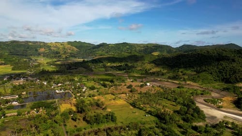 Aerial view of Selong Belanak, Tropical island with sandy beach