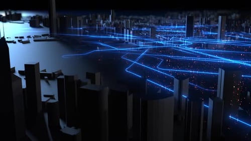 big city of big data, animation of the city
